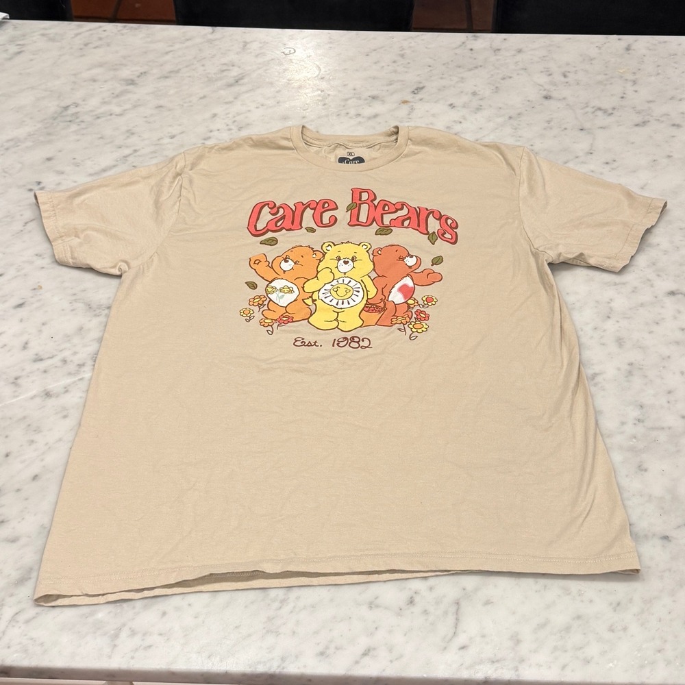 Care Bears Est 1982 Graphic T-Shirt XL Tan Ripple Junction 100% Cotton Retro Tee